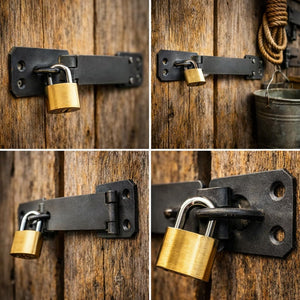 Rust-resistant black hasp for outdoor fencing.