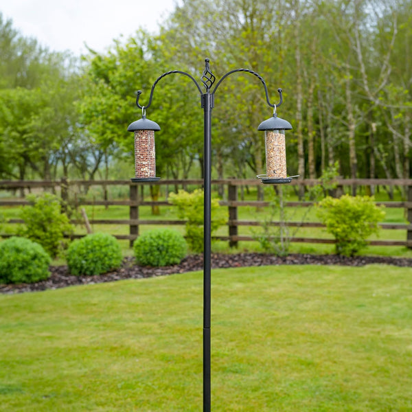 Metal bird feeder station for seed and suet feeders