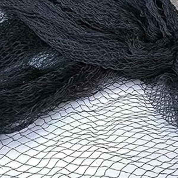 Black heavy duty garden netting protecting fruit trees