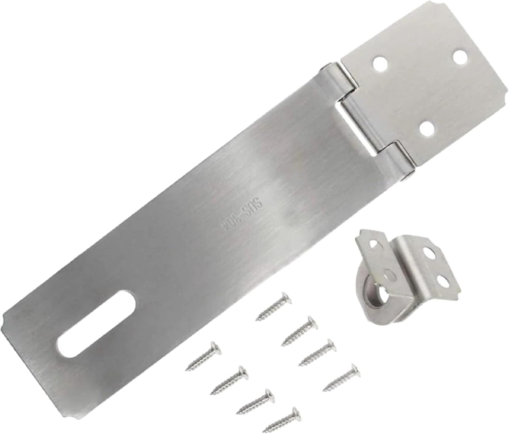 Heavy-duty zinc-plated hasp and staple lock.