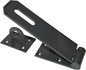 Black heavy-duty hasp and staple security lock.