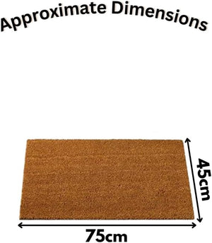 Rectangular coir doormat with non-slip backing.