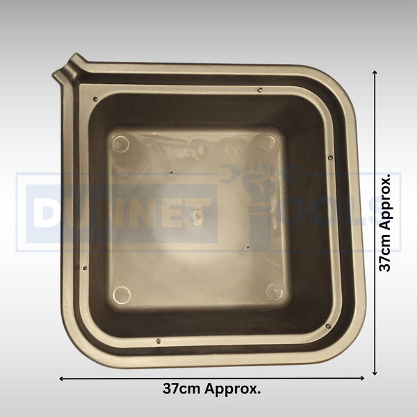 Heavy duty oil drain pan used during oil changes