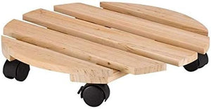 Wooden plant stand supporting a large outdoor planter.