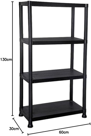 Heavy duty plastic storage rack with four shelves