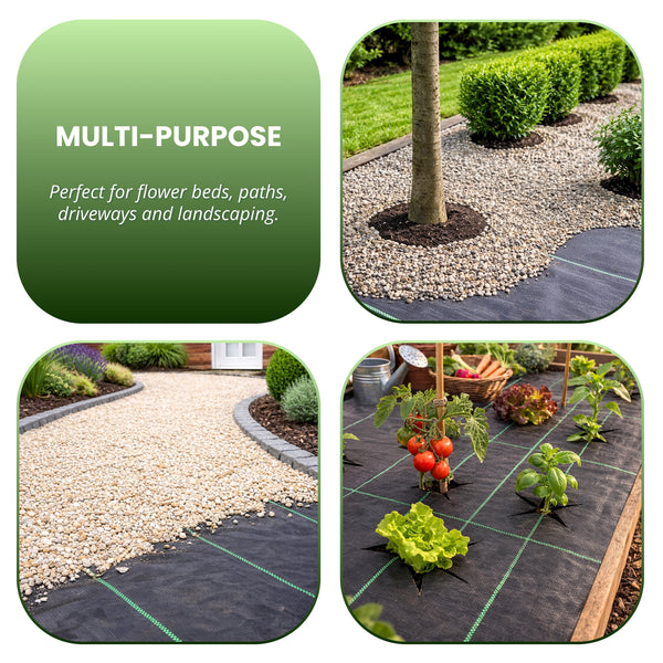 Weed control fabric installed beneath garden gravel