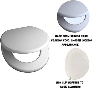 Wooden toilet seat with chrome hinges