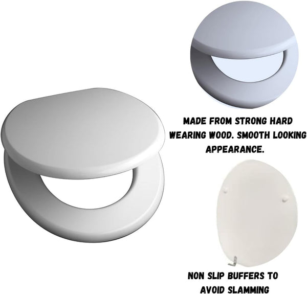 Wooden toilet seat with chrome hinges