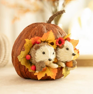 Rustic hedgehog pumpkin ornament