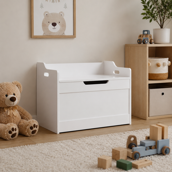 Compact wooden storage box for household essentials