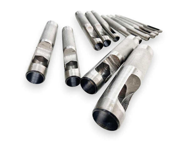 High carbon steel hole punches for leatherworking projects.