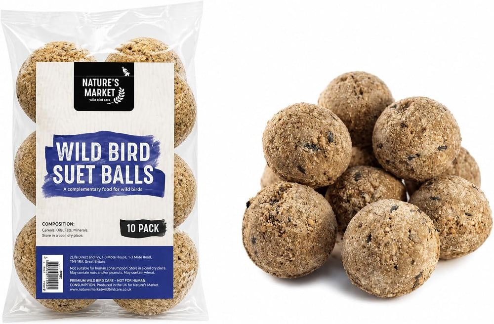 Six high-energy suet fat balls for wild birds.