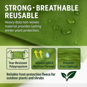 Winter plant protection bag covering an outdoor potted plant.