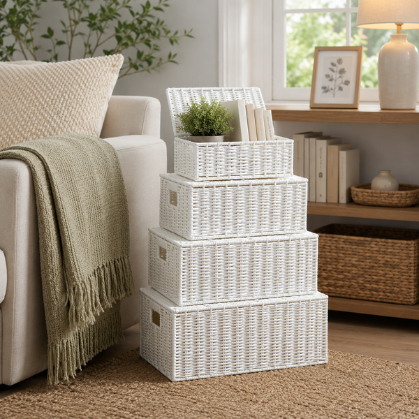 White wicker basket set for personalised hampers