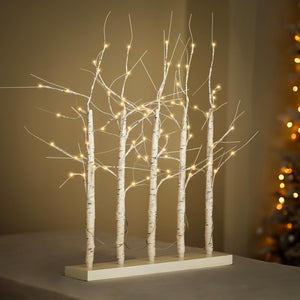 Five branch birch tree with warm LED lights