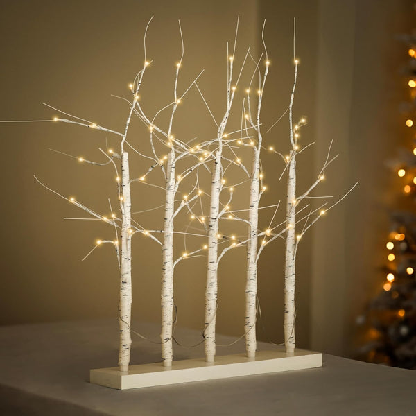 Five branch birch tree with warm LED lights