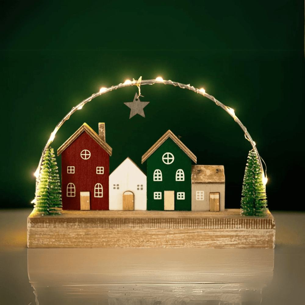 LED Wooden Xmas Village Scene