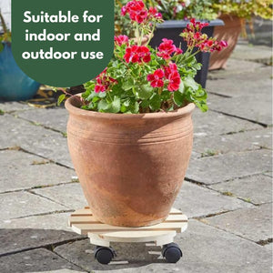 Durable plant caddy carrying a heavy decorative planter.