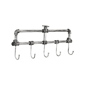 Rustic industrial wall organiser with five hooks