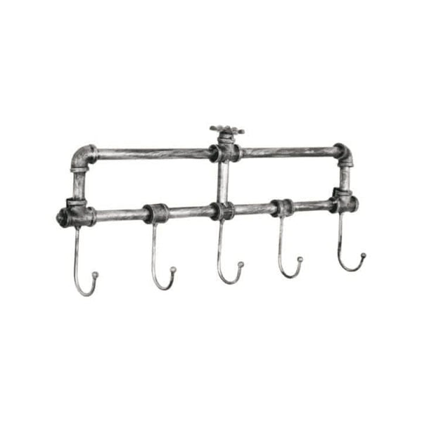 Rustic industrial wall organiser with five hooks