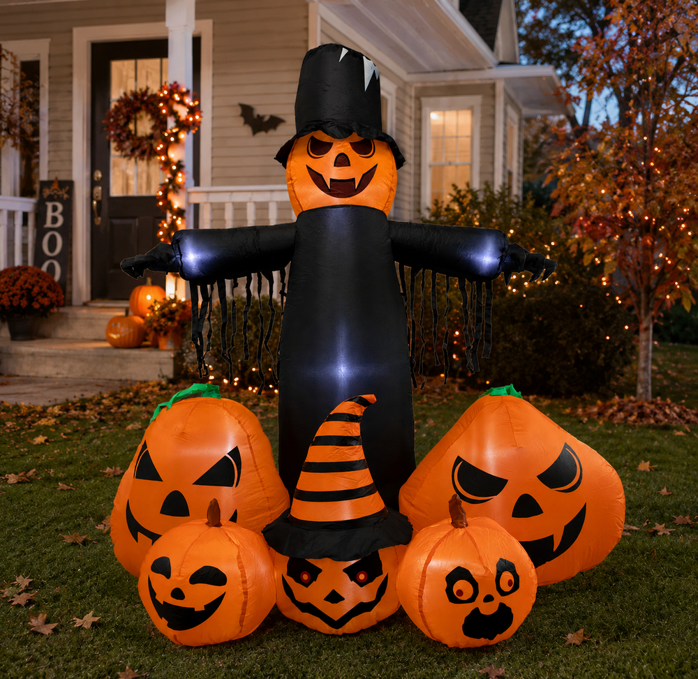 Inflatable Halloween pumpkin family with nine LED lights