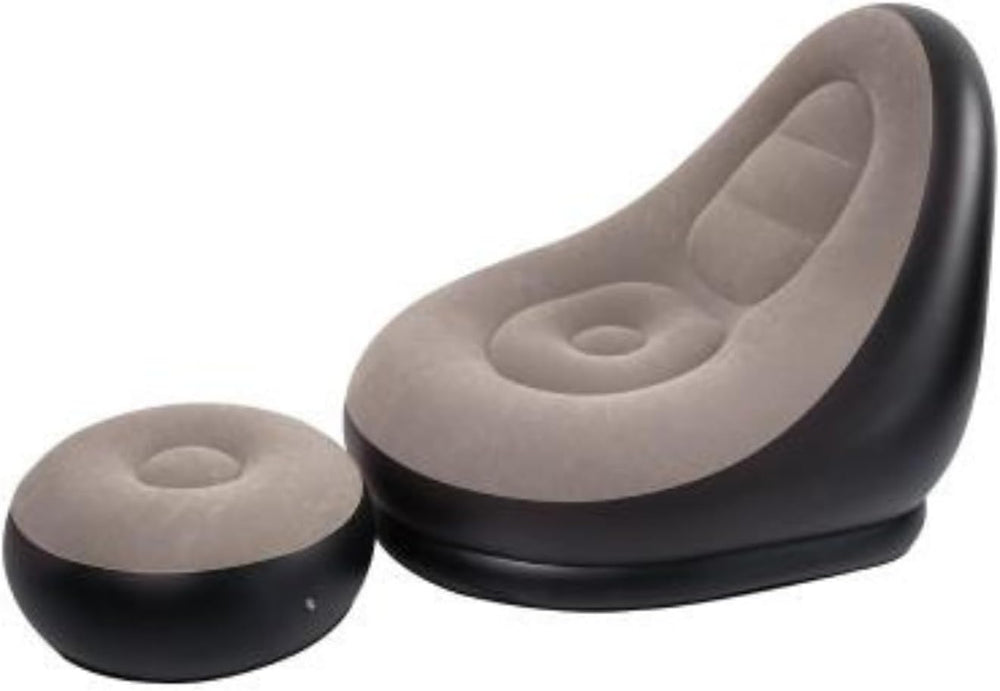 Black inflatable lounger chair with footstool.