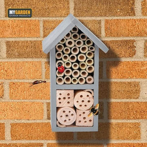 Grey garden insect house measuring 25 x 12 x 10cm