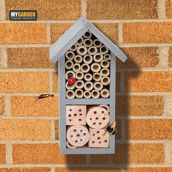 Grey garden insect house measuring 25 x 12 x 10cm