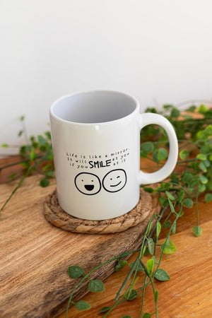 Ceramic quote mug filled with morning coffee