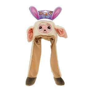 Plush llama novelty hat with squeeze operated paws