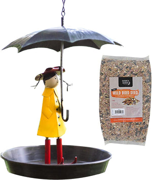 Iron umbrella girl bird feeder with wild bird seed