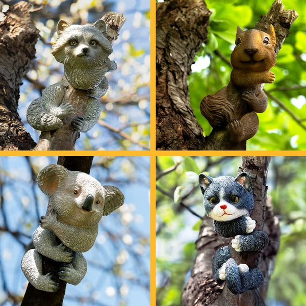 Novelty animal ornament positioned on a garden tree