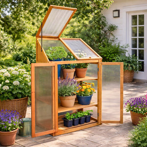 Large three tier wooden garden greenhouse