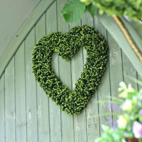 Large artificial boxwood heart shaped hanging wreath