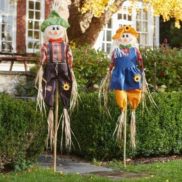 Large boy and girl Halloween scarecrow decorations