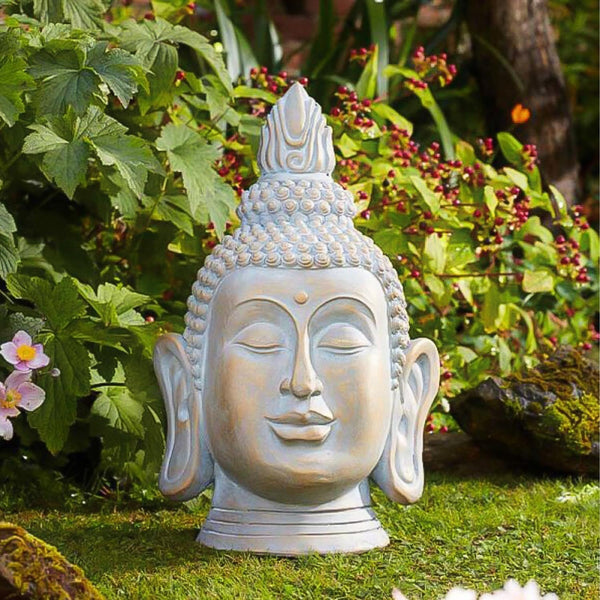 Large Buddha garden statue with gold finish