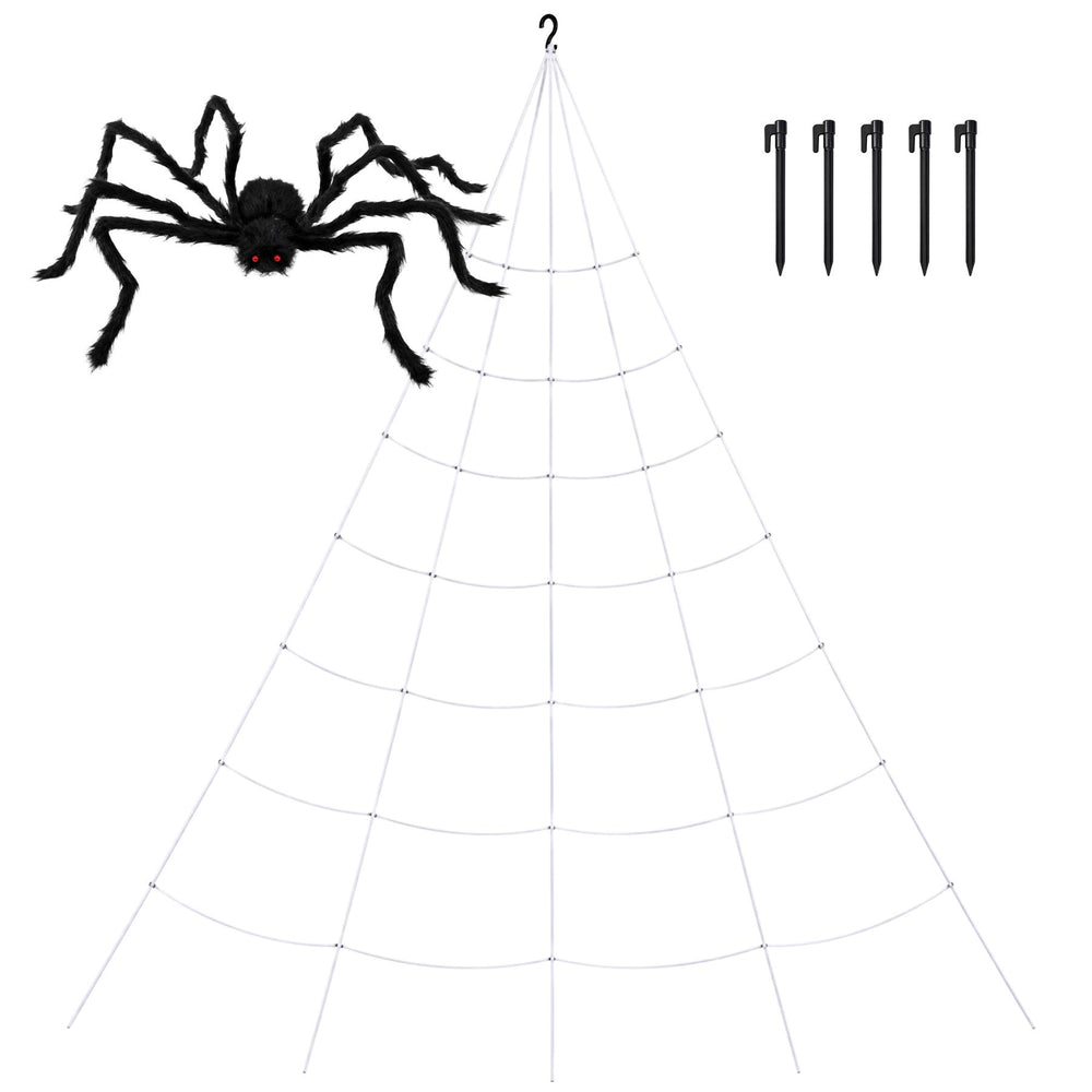 Giant Halloween spider web with large fuzzy spider
