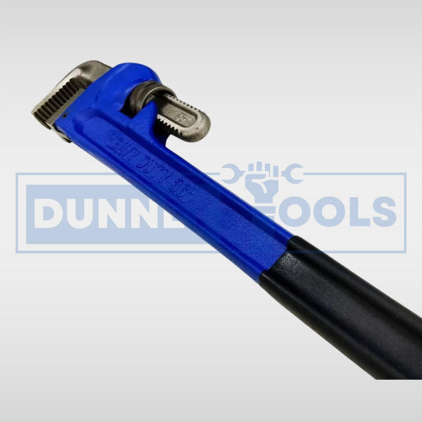 Large pipe wrench designed for industrial maintenance.