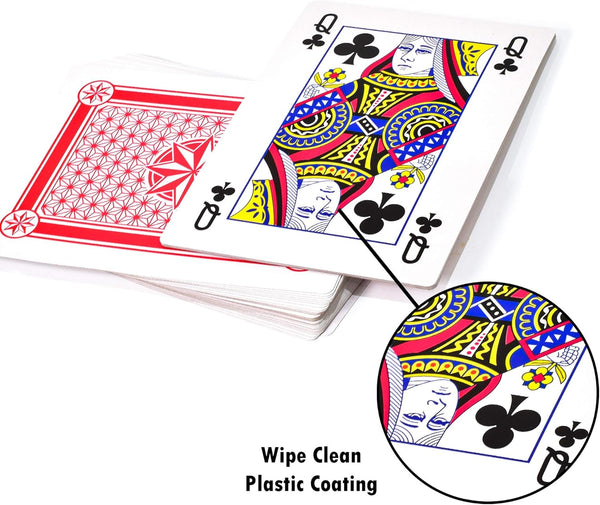 Jumbo plastic playing cards for family game nights.