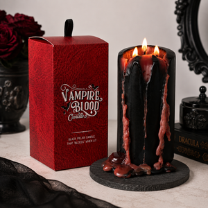Unscented paraffin candle with dramatic blood detailing
