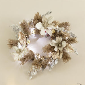 LED floral wreath with gold glitter design