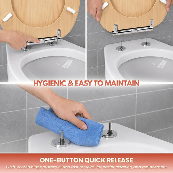 Easy clean pine finish toilet seat for family bathroom