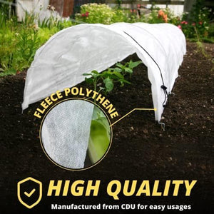 Vegetable grow tunnel with breathable fleece cover.