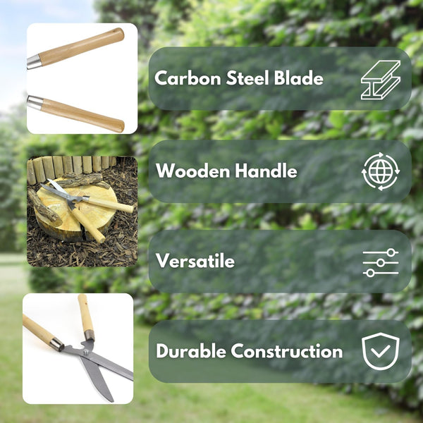 Carbon steel hedge shears designed for clean cutting