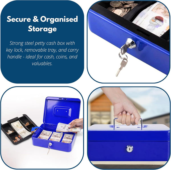 Compact alloy steel lockable money tin.