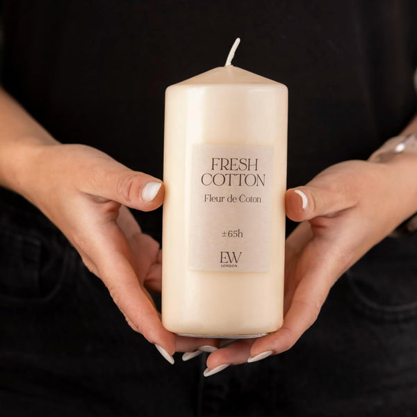 Elegant white candle providing ambient home fragrance