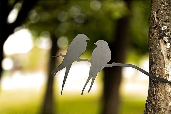 Love birds on branch metal garden ornament