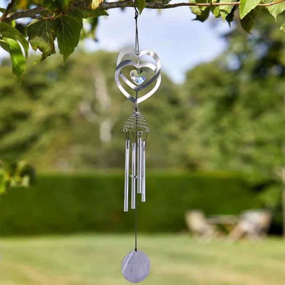 love heart wind chime with crystal centrepiece