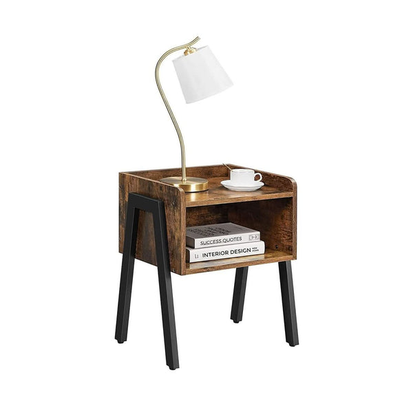 Mahogany side table displaying a bedside lamp