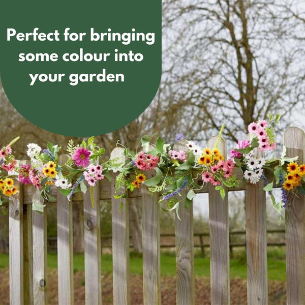 Artificial floral garland adding colour to garden space